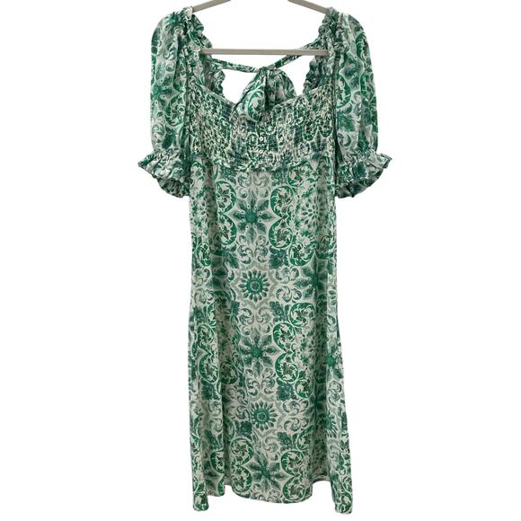 By Anthropologie Puff Sleeve Smocked Midi Dress Mint Green S - Picture 3 of 11